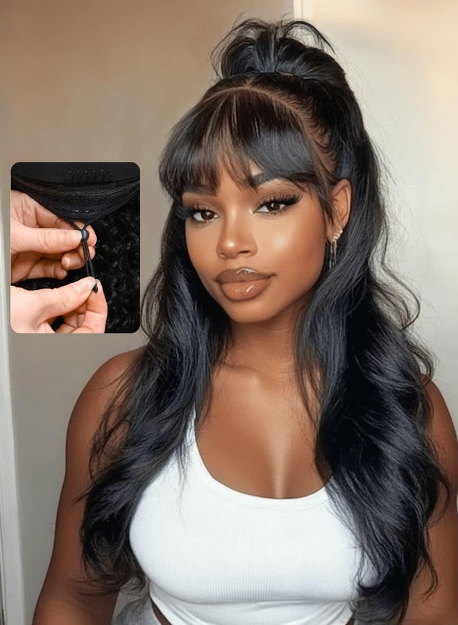 Nadula 7x5 HD Bye Bye Knots Glueless Curtain Bangs Wig with Drawstring, Pre Everything Loose Wave Wigs Human Hair Pre Cut/Plucked/Bleached Invisible Knots, Ready to Wear No Glue, 180% Density 16inch - Image 1